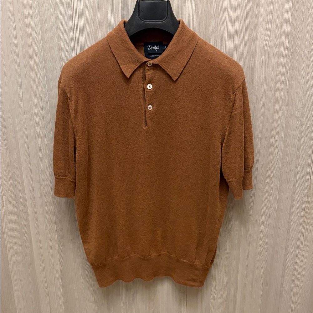 Drake's - Brown Knitted Linen-Cotton Short-Sleeve Polo Shirt - Size M